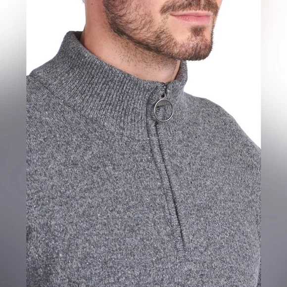 Barbour Mens Tisbury Half Quarter Zip Sweater XXL Grey Heather Wool Silk Classic